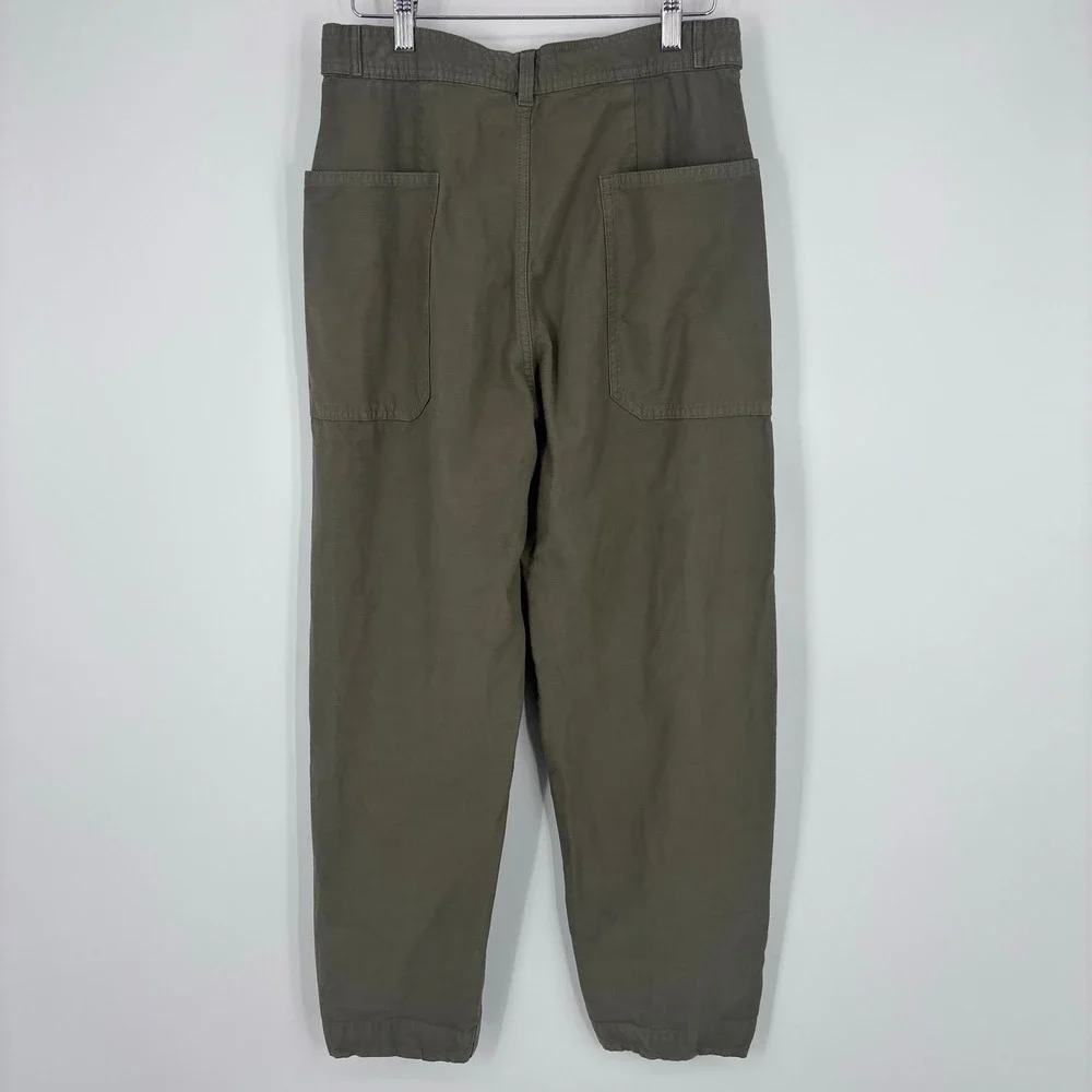 Everlane Fatigue Barrel Pant Womens 2 Olive Green Organic Cotton Linen Utility
